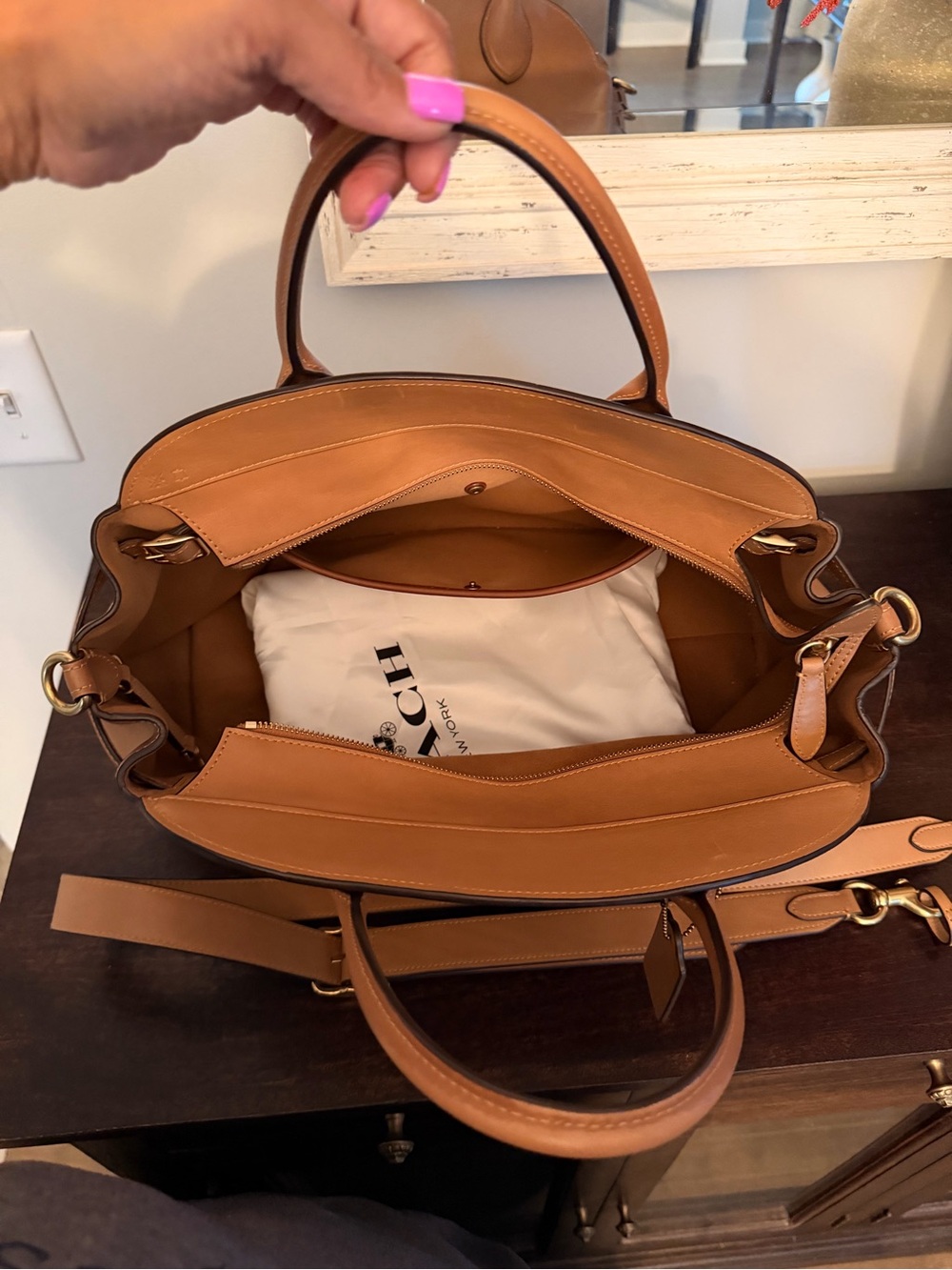 Coach Leather Satchel Handbag - Tan/Honey - Picture 9 of 16